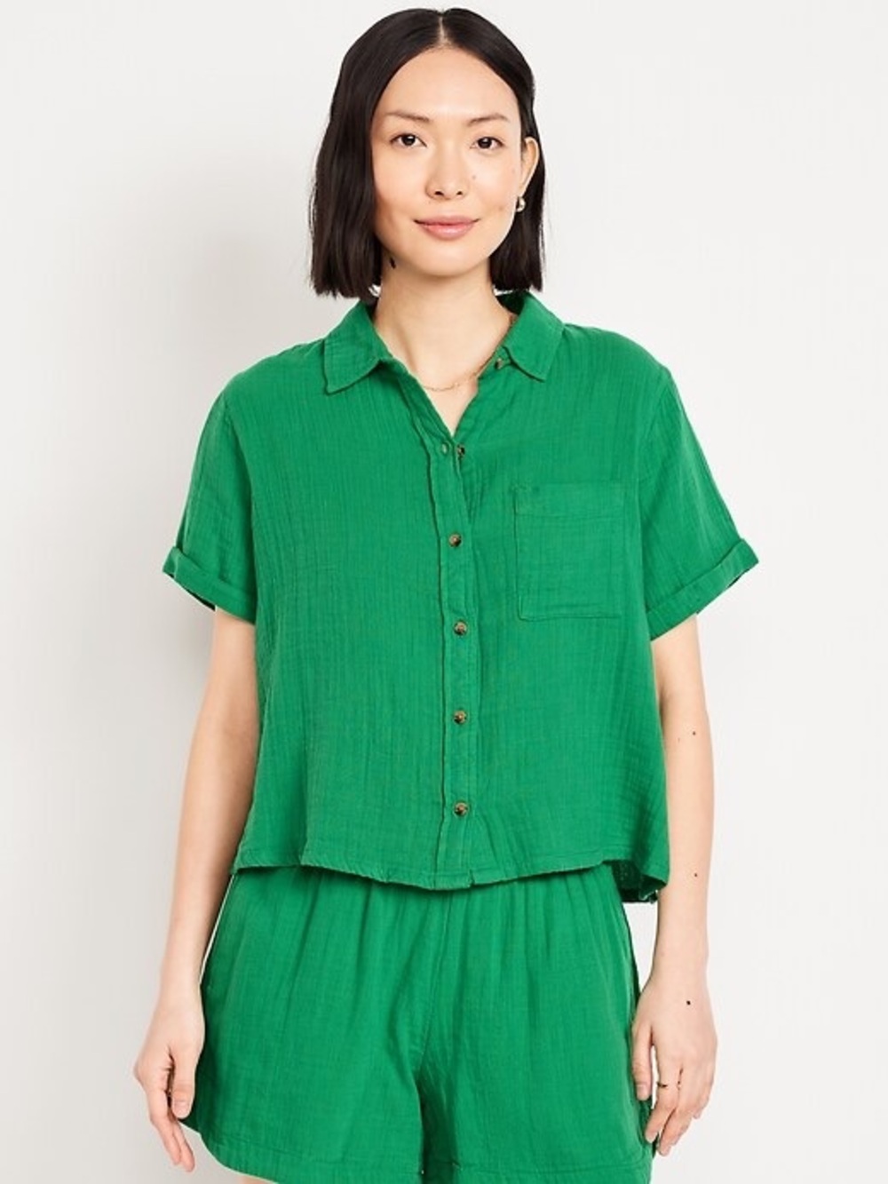Old Navy Green Short-Sleeve Button-Down Shirt